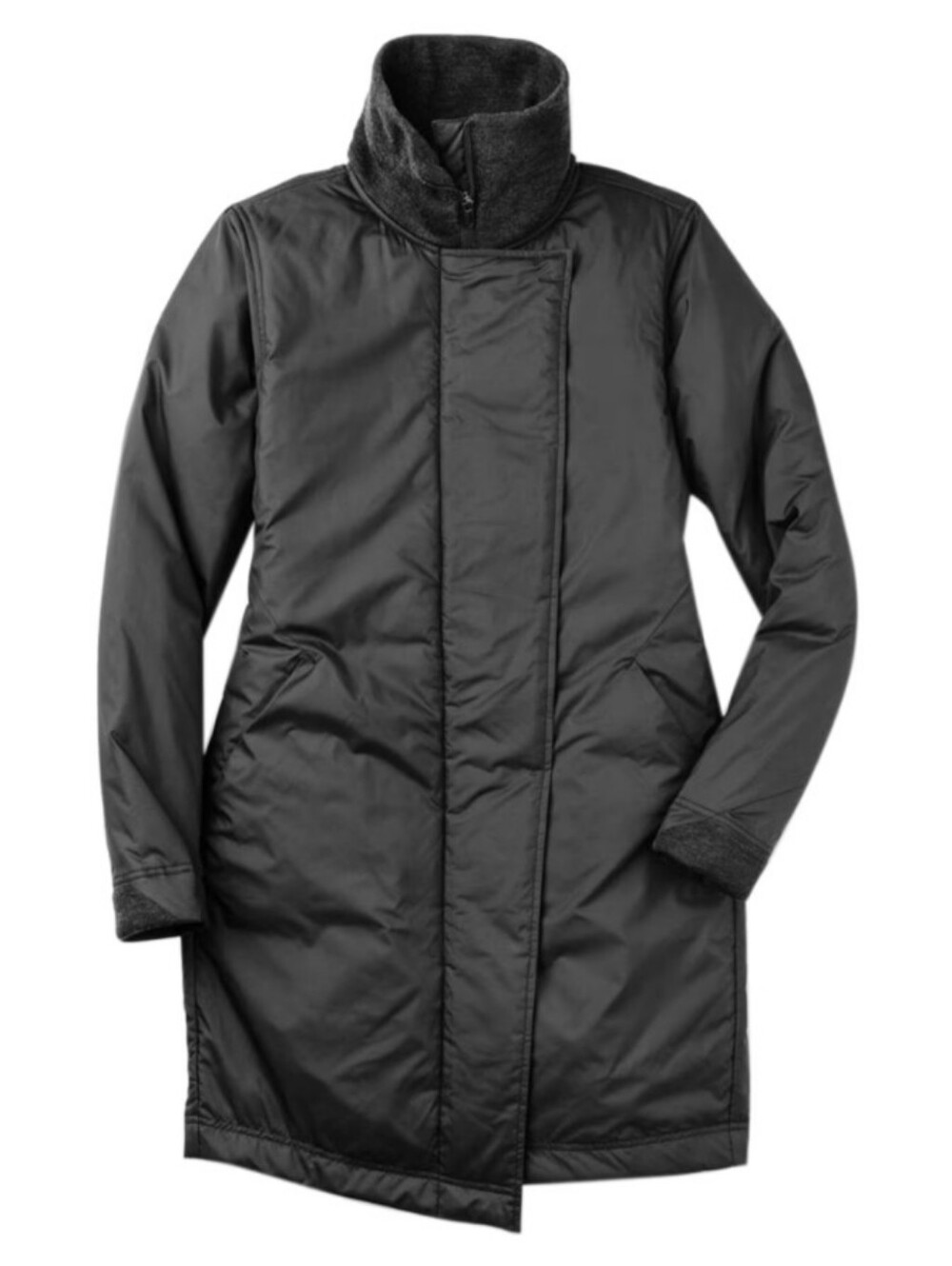 NAU Women's M Black Wool Blend Insulated Technical Trench Coat Asymmetrical
